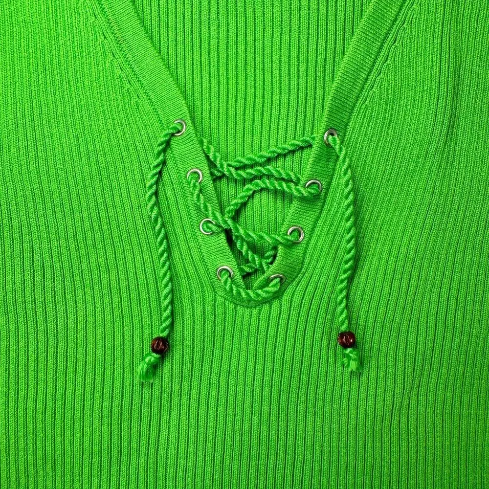 Lauren Ralph Lauren Sleeveless Top V-Neck Lime Green Women's Large Whimsy Y2K - Picture 10 of 16